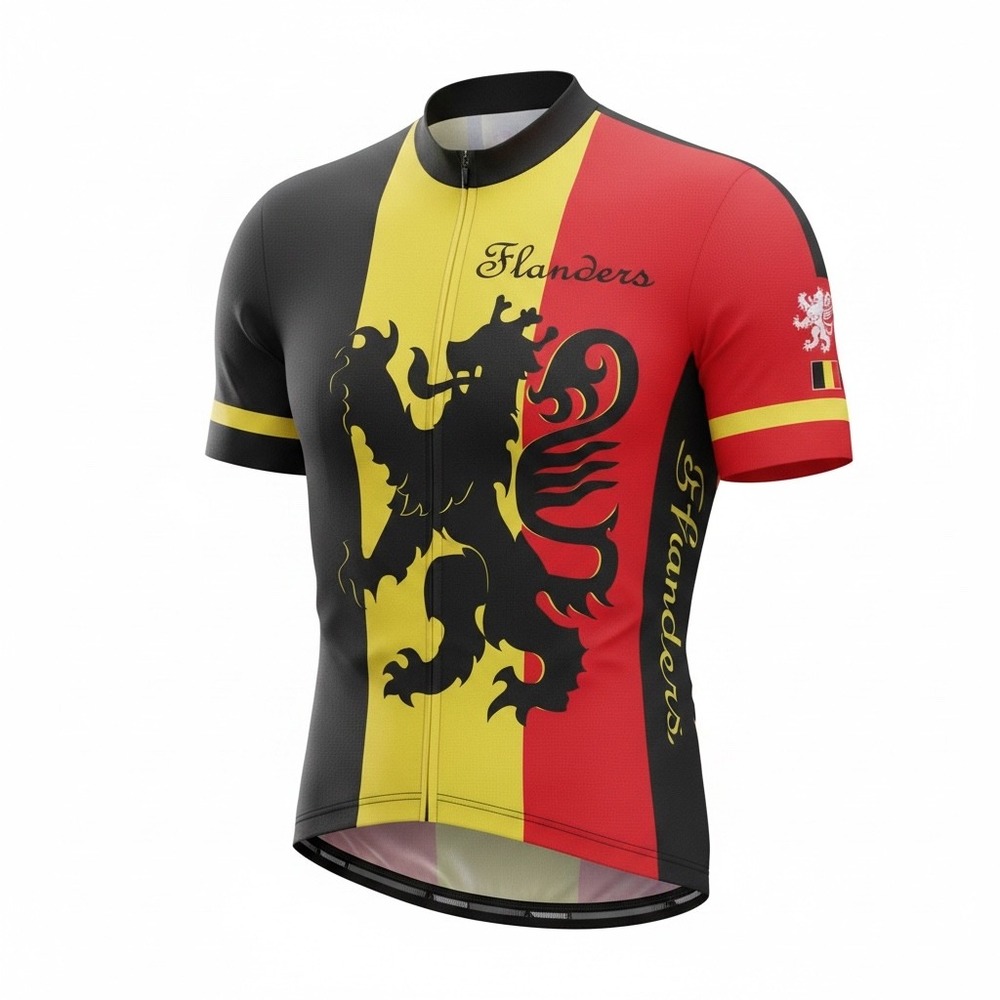 World Jerseys Flanders Belgium Cycling Jersey XL Black Red Yellow 3/4 Zip